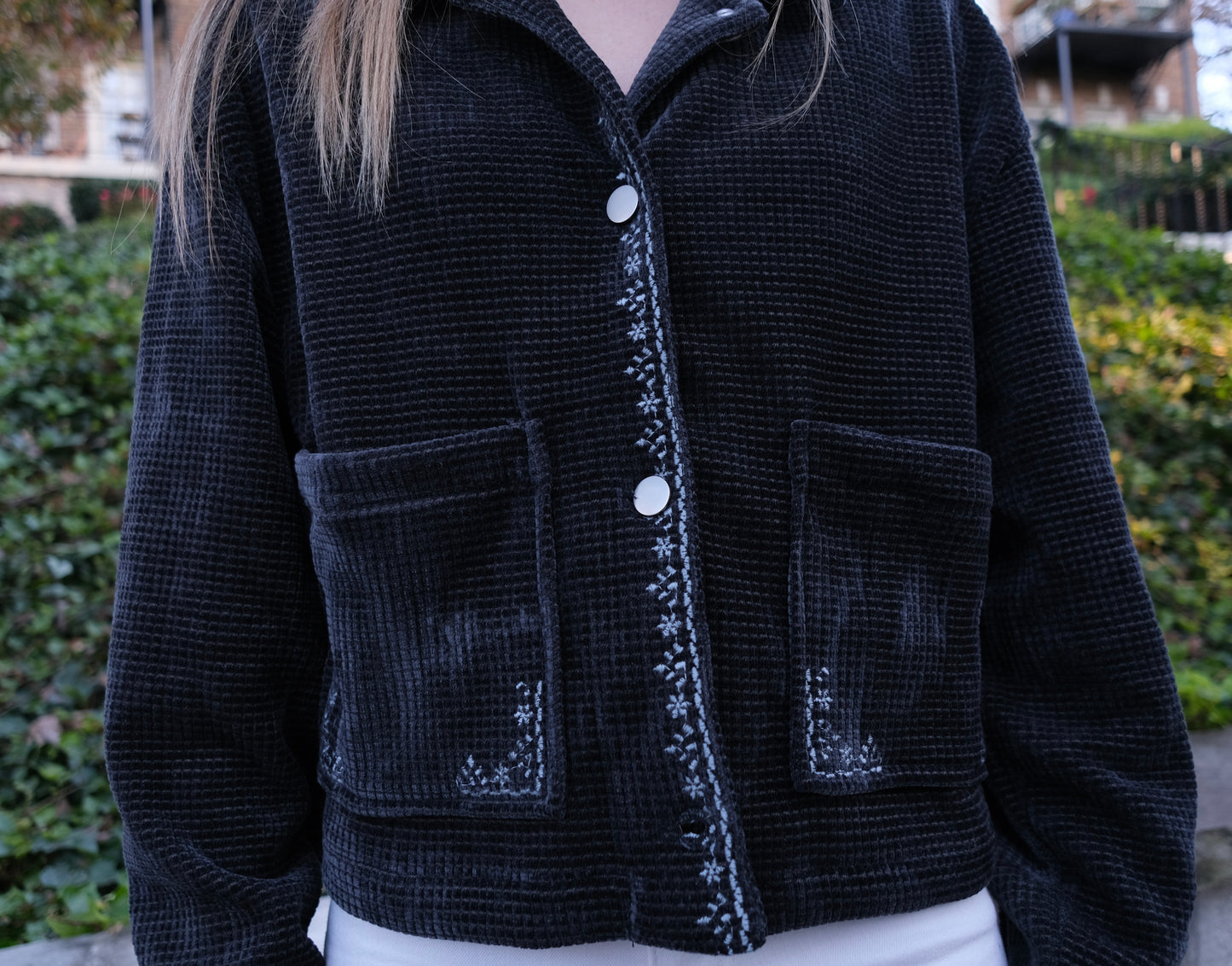 Double Pocket Chenille Jacket - Charcoal