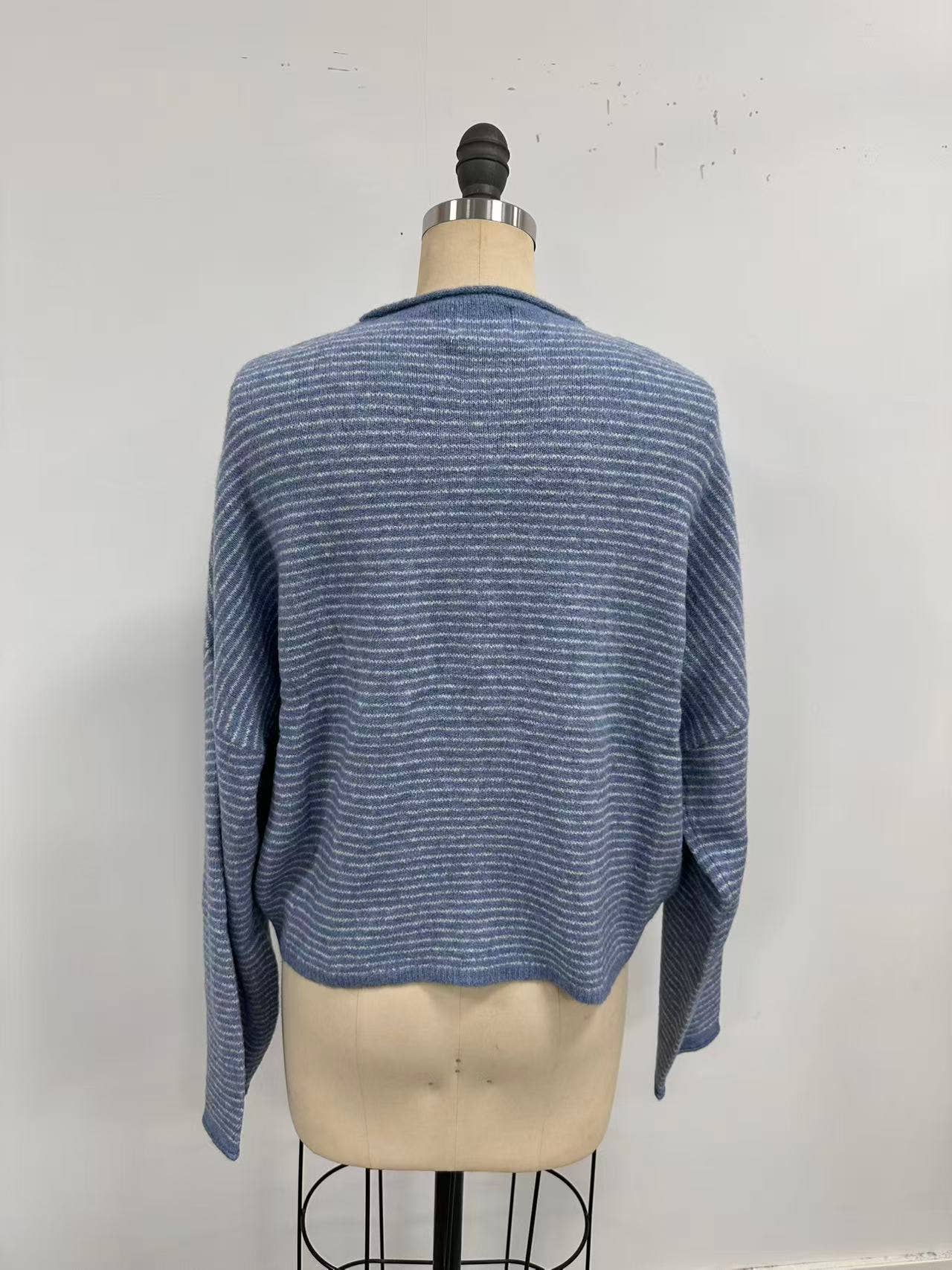 Piper Cardigan - Dusty Blue Pin Striped