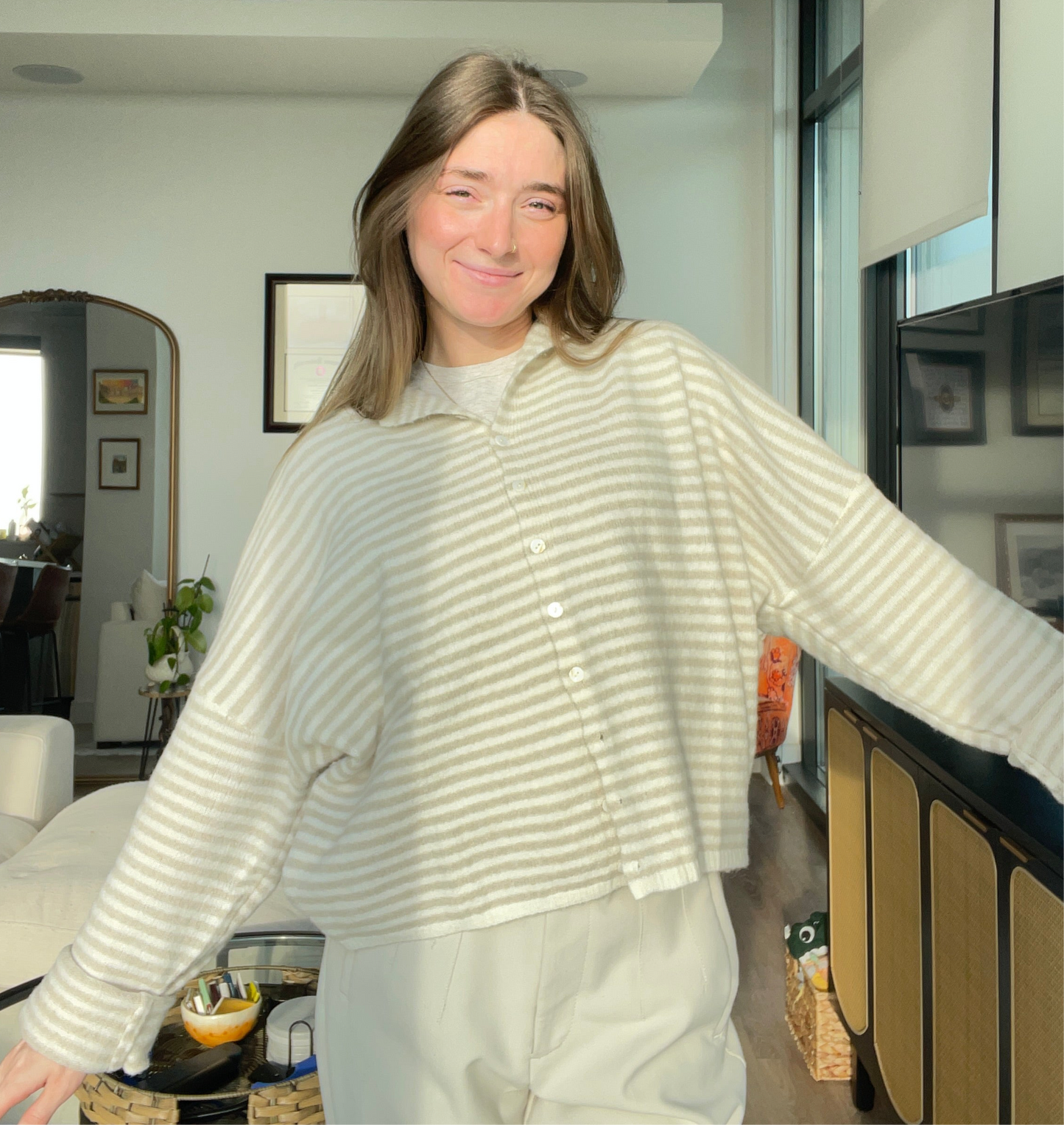 Piper Cardigan - Cream Mini Stripped