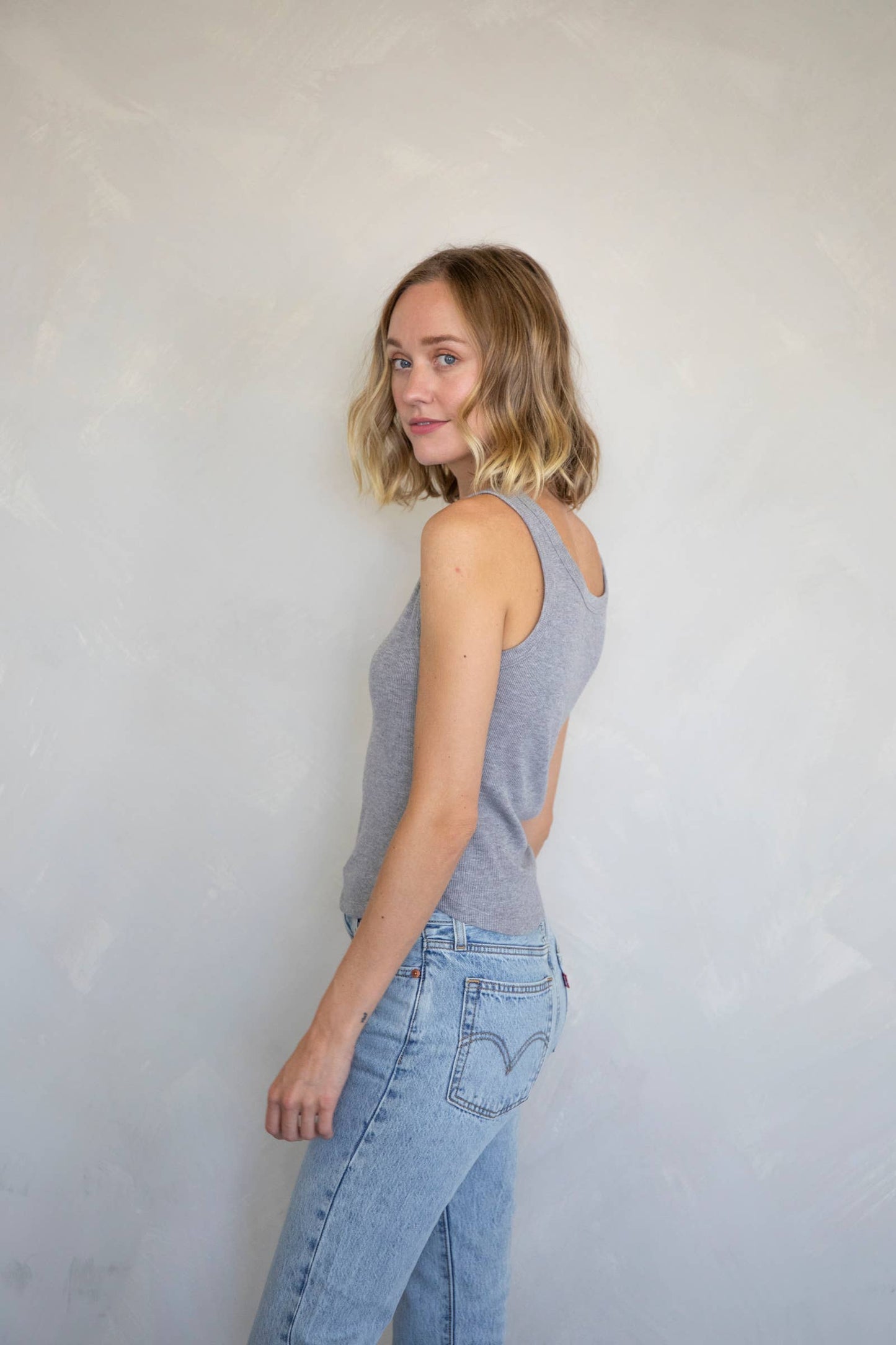 Remi Basic Ribbed Tank - Heather Grey