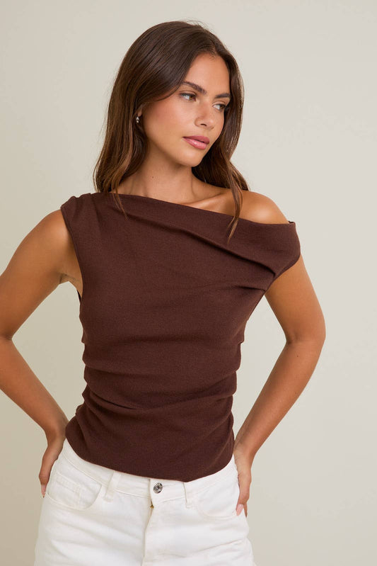 The Offset Sweater Top - Brown