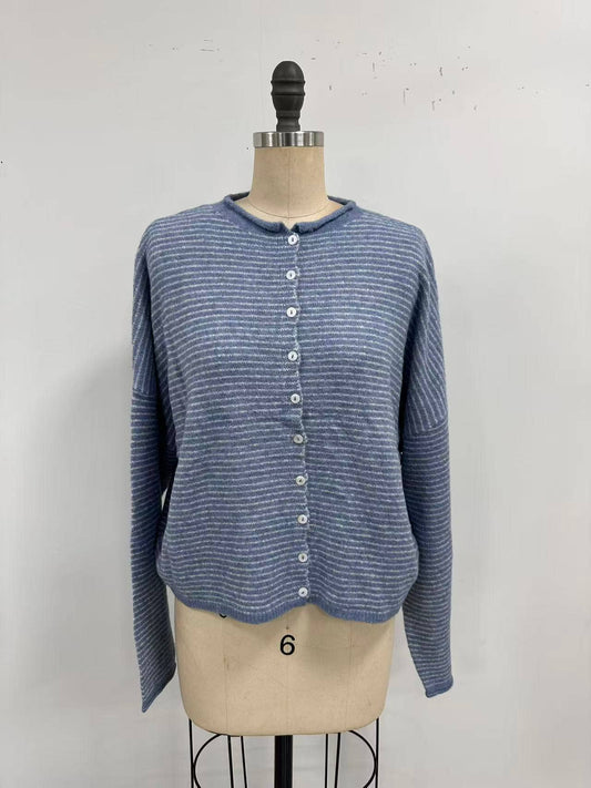 Piper Cardigan - Dusty Blue Pin Striped
