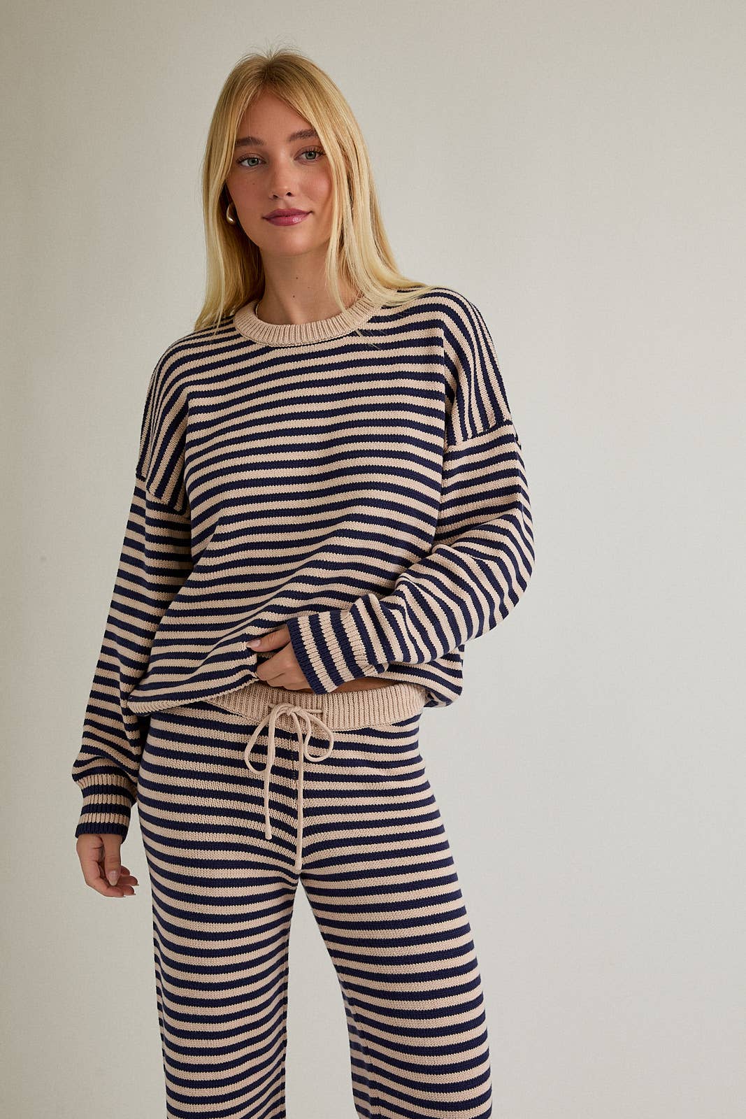 Susie Striped Sweater Set - Navy and Taupe