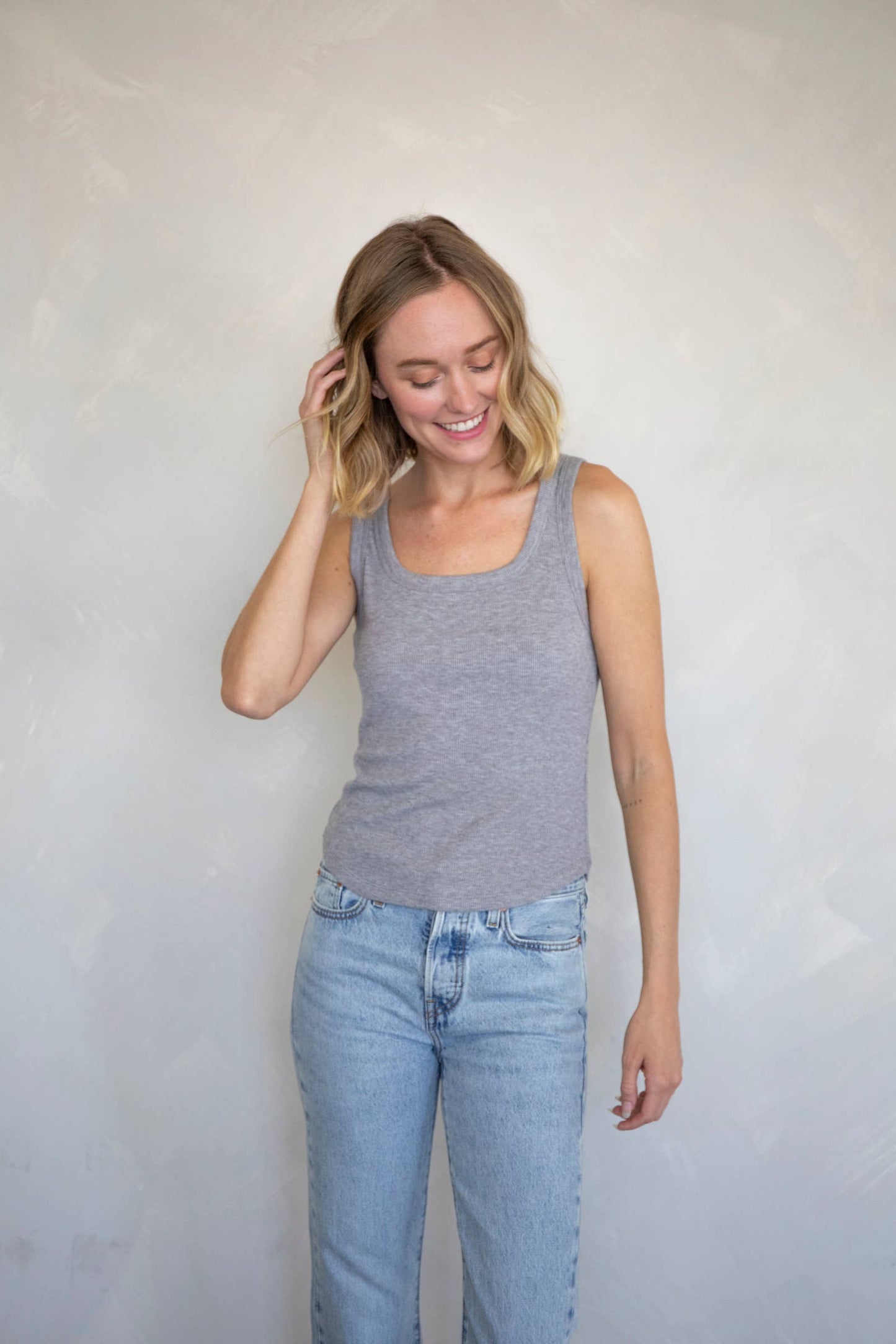 Remi Basic Ribbed Tank - Heather Grey