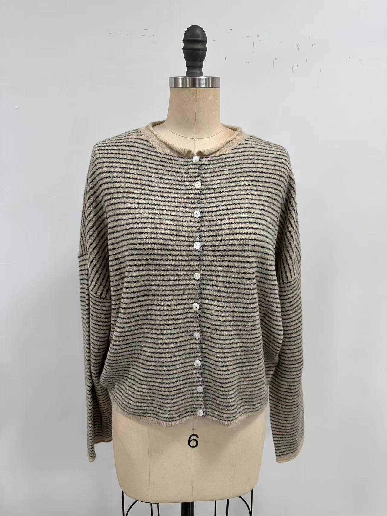 Piper Cardigan - Neutral and Navy Pin Striped