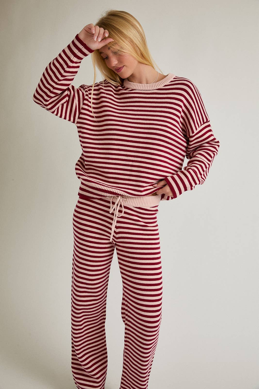 Susie Striped Sweater Set - Burgundy and Pink