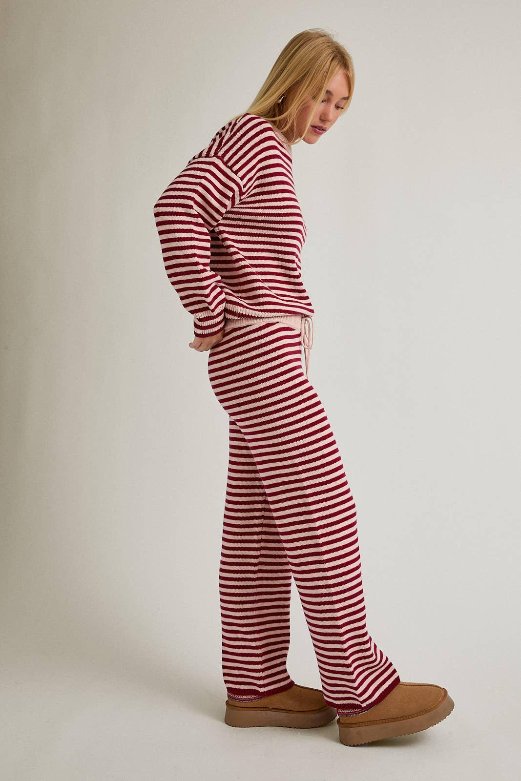 Susie Striped Sweater Set - Burgundy and Pink