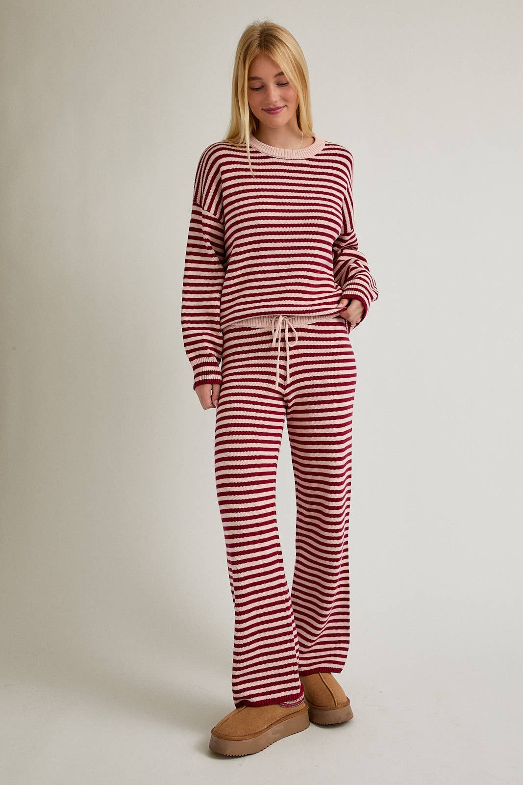 Susie Striped Sweater Set - Burgundy and Pink